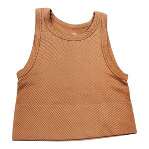 Ally Crop Top Women XS Terracotta Ribbed Chevron Seamless Athleisure Casual
